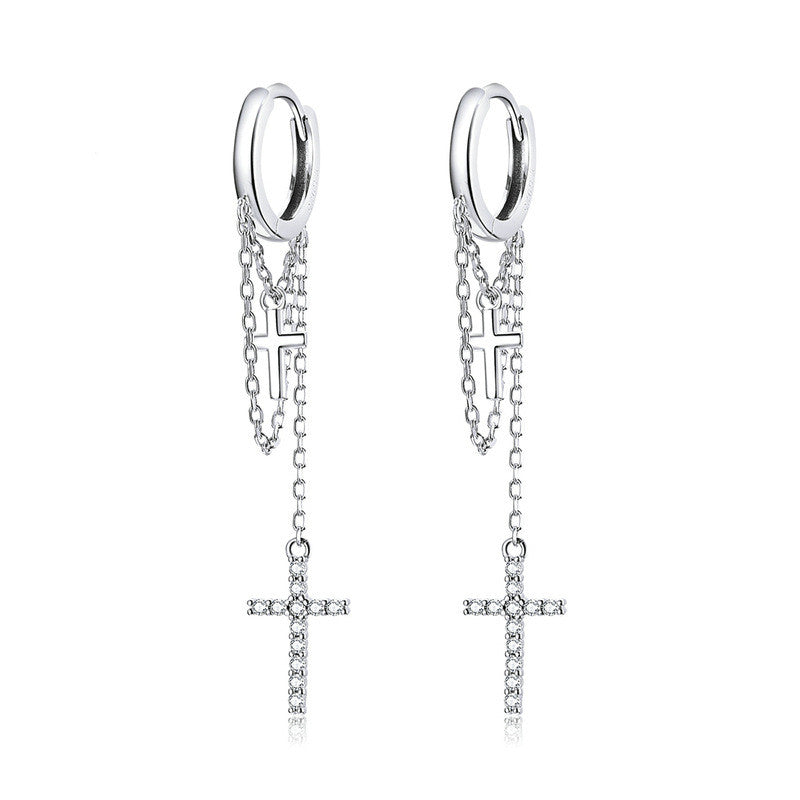 Long Tassel Glittering Cross Earrings - Dazpy