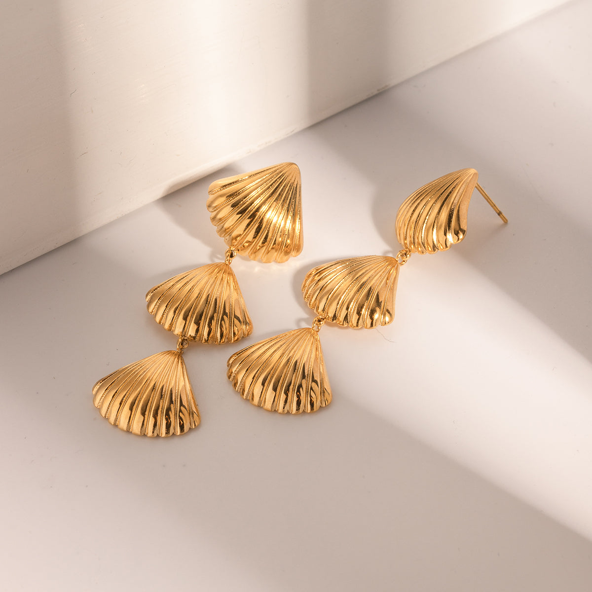 Gold Plated Stainless Steel Geometric Shell Earrings for Women