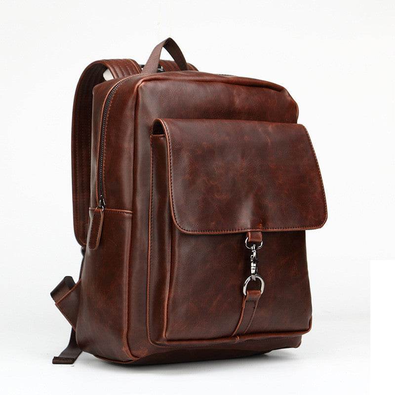 Korean Fashion Men's Retro Crazy Horse Leather Backpack - Dazpy