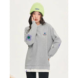 Loose Fit Fake Two-Piece Sweatshirt with 3D Flower Embroidery