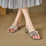 Square Toe Gladiator Sandals with Low Heel and Buckle Strap