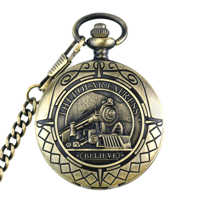 Locomotive Flip Mechanical Pocket Watch Hollow Movement Retro Men And Women Student Old Watch - Dazpy