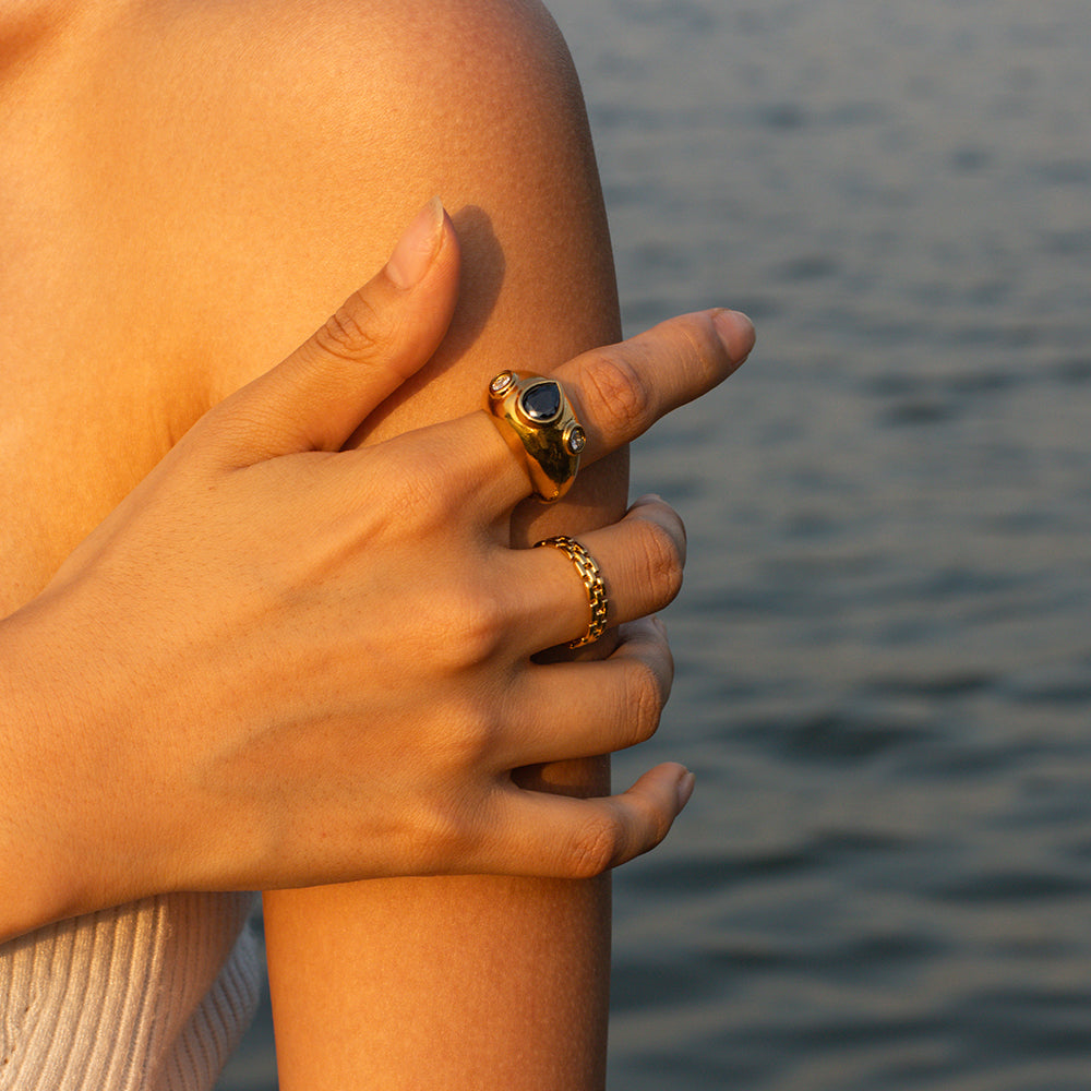 Stainless Steel Black Diamond Ring