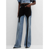 High Waist Contrast Stitch Wide-Leg Jeans for Women