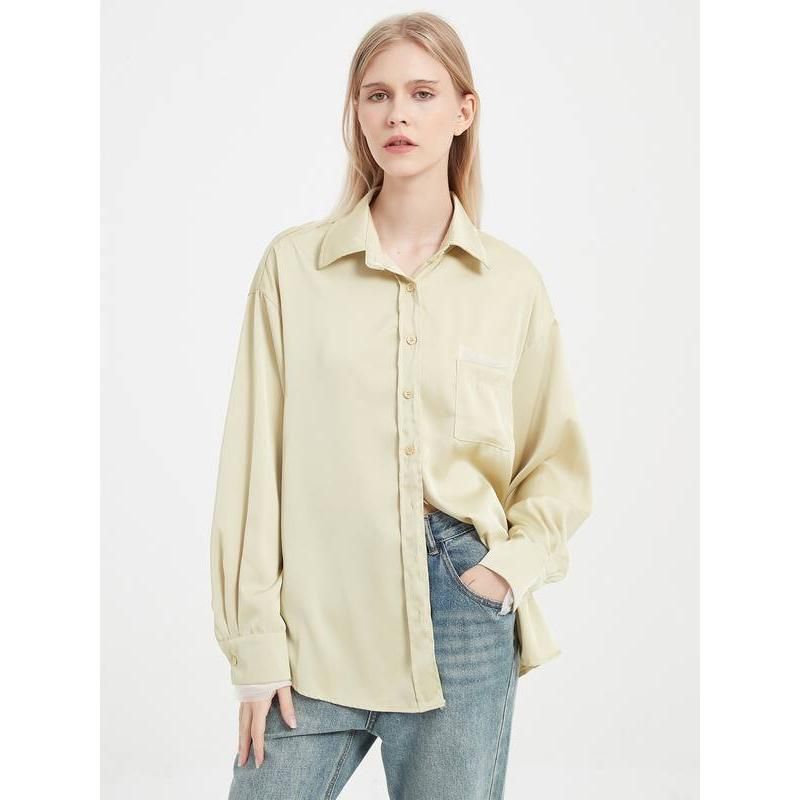 Elegant Satin Silk Long Sleeve Blouse