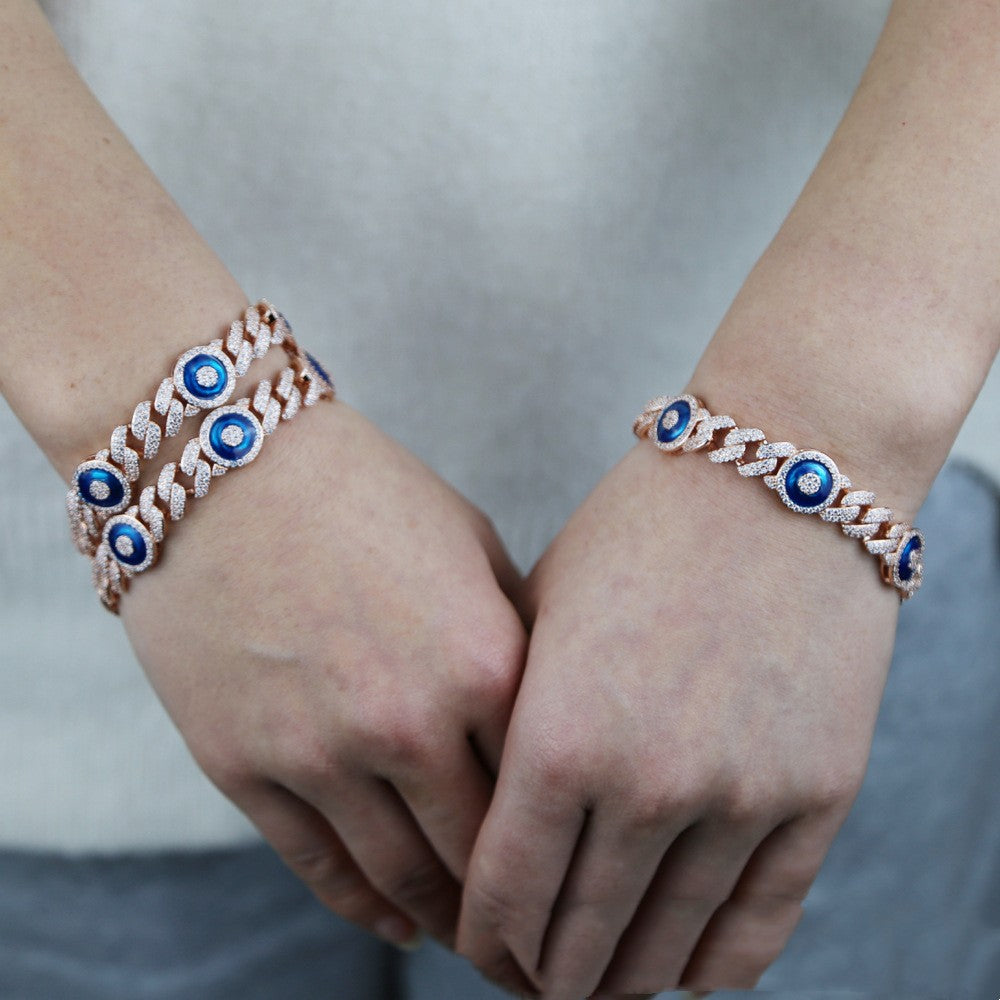 Blue Eyes Zircon Cuban Bracelet Inlaid With Zircon Jewelry - Dazpy