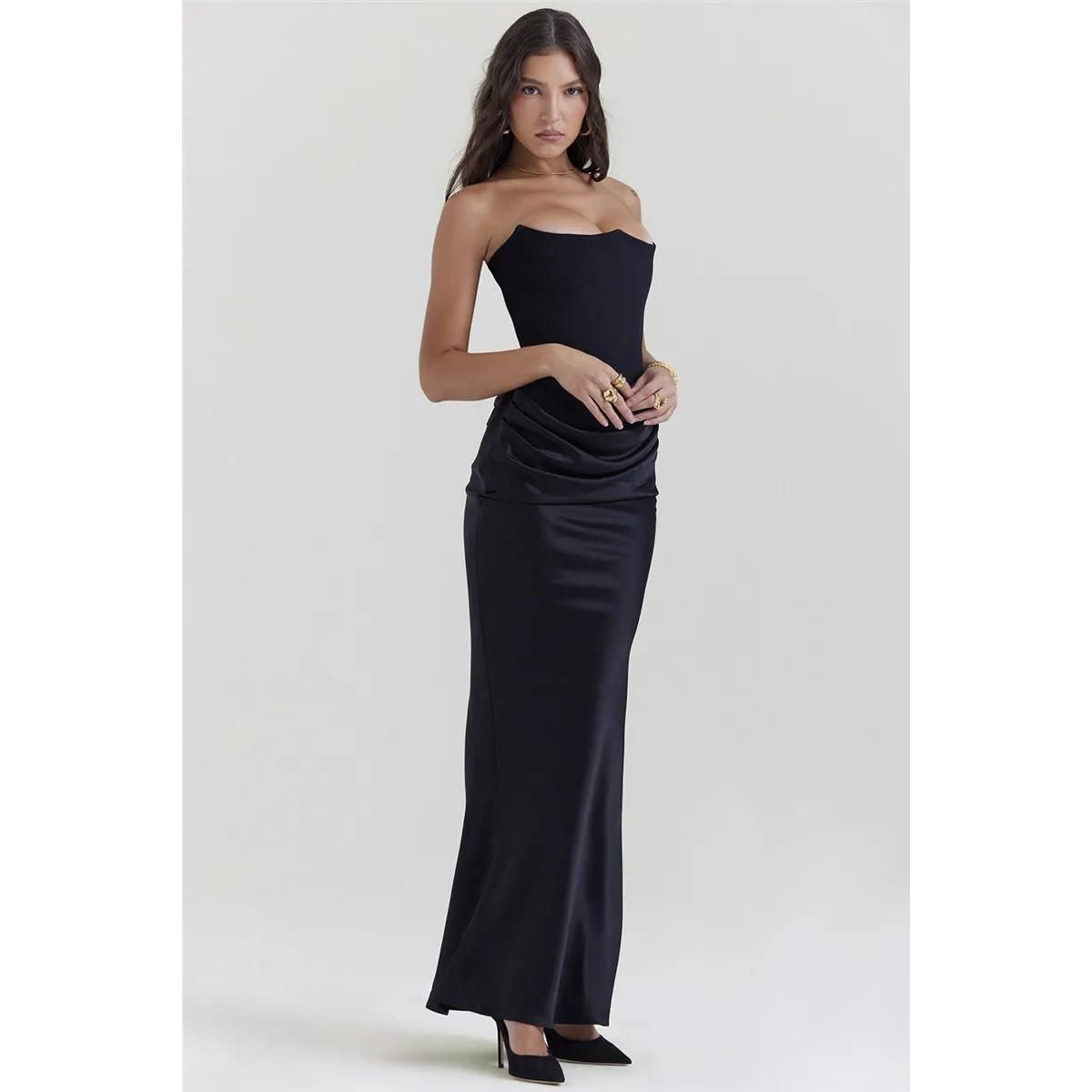 Elegant Strapless Backless Maxi Dress for Women