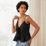 Ärmelloses Camisole-Top mit V-Ausschnitt und Bindeband für Damen