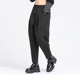 High Elastic Waist Black Harem Trousers