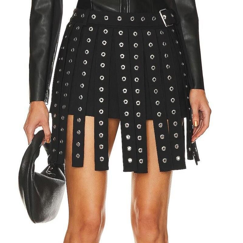 High Waist Patchwork Belt Mini Skirt