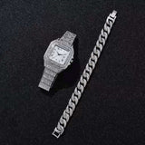 Square Diamond Steel Band Quartz Watch - Dazpy