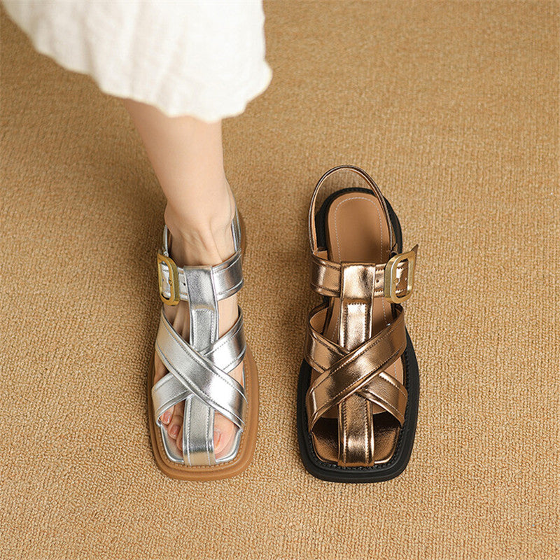 Gladiator-Sandalen mit quadratischer Zehenpartie und klobigem Absatz für Damen