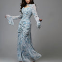 Women's Floral Pleated Chiffon Petal-Sleeve Dress