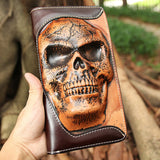 Cowhide Skull Ghost Head Men's Zipper Wallet - Dazpy