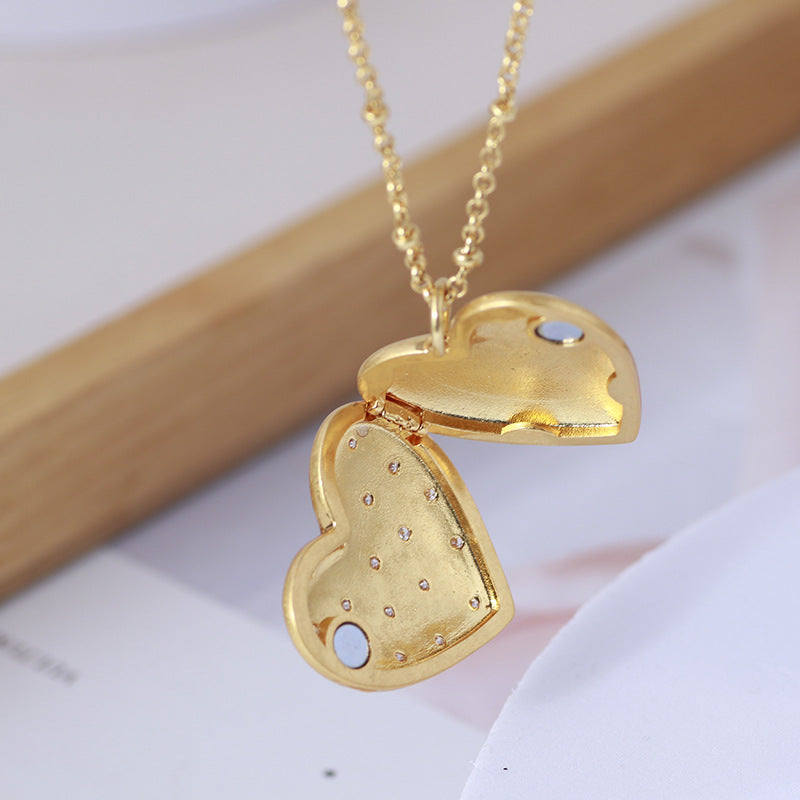 Love Inlaid Small Diamond Long Necklace Female - Dazpy