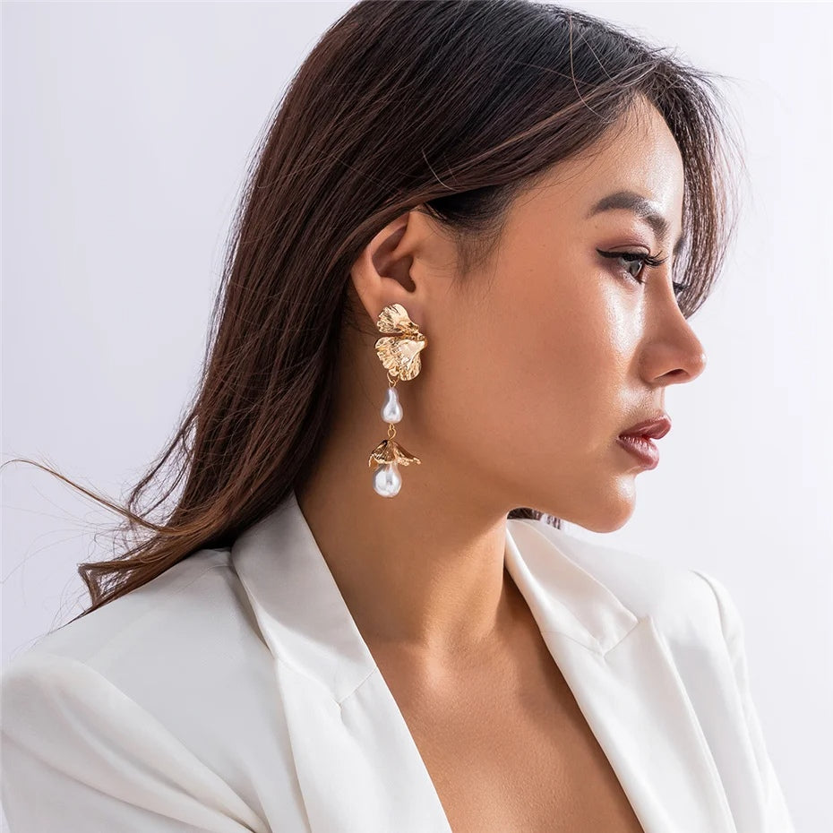 Korean Fashion Irregular Petal Flower Drop Earrings