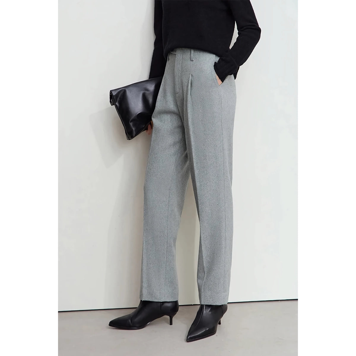 Pantalones elegantes de lana ajustados para mujer: perfectos para ir al trabajo