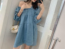 Women's Blue Square-Neck Denim Dress