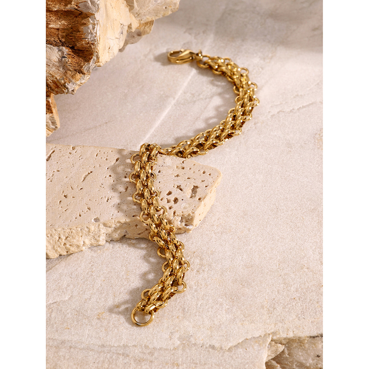 18K Gold Plated Heavy Duty Ring Clasp Braided Bracelet