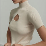 Women's Half High Collar Short Sleeve Knitted Pullover