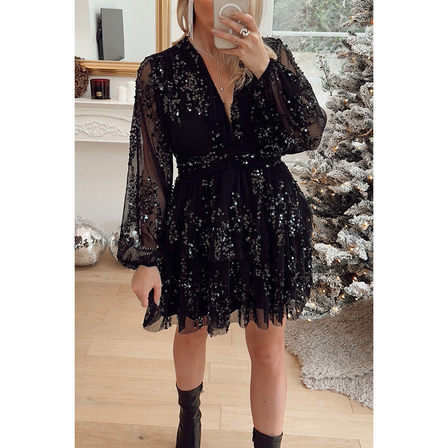 Europäische Und Amerikanische Weihnachten Party Pailletten Layered Kleid