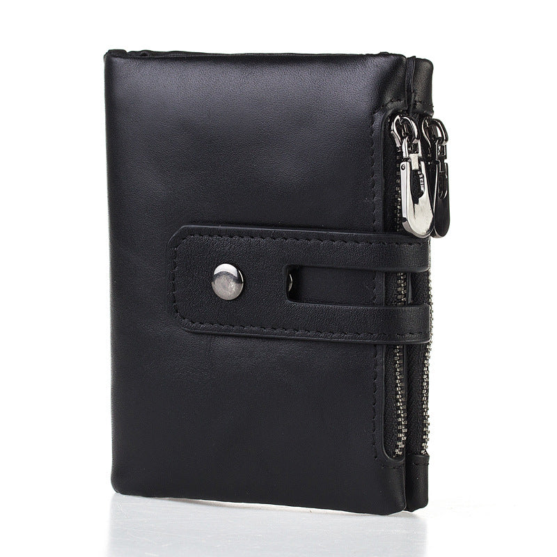 Oil Wax Leather Wallet Anti-Theft Short Men's Wallet Double Zipper Large Capacity Wallet - Dazpy