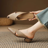 Summer Leather Mules for Women | Pointed Toe Chunky Heel Sandals