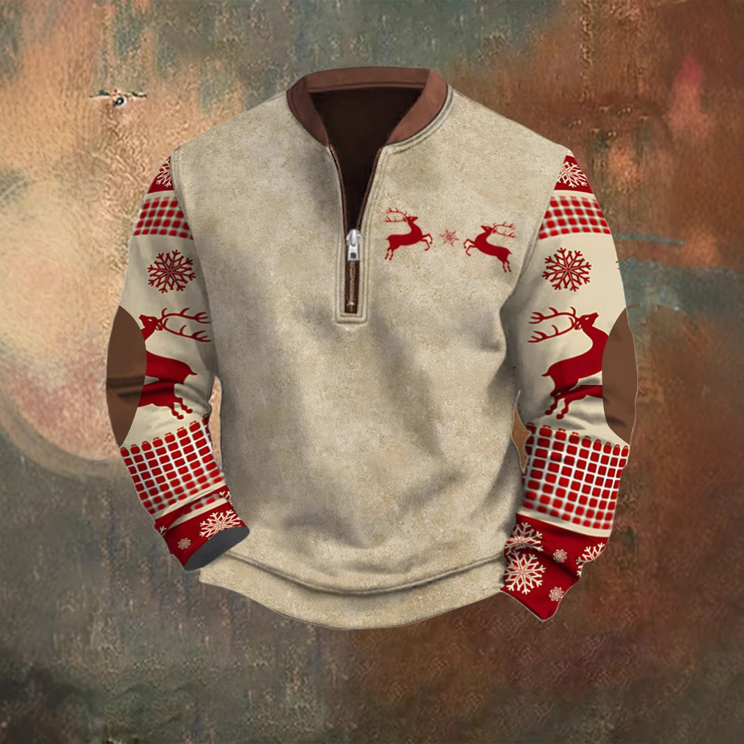 Zipper Men's 3D Printed Half Zipper Sweater