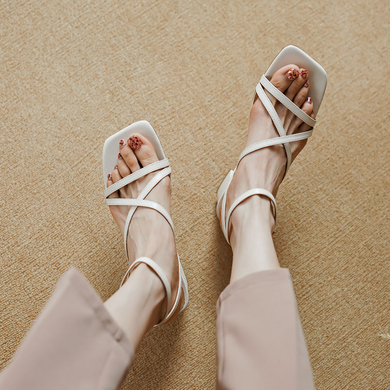 Square Heel Leather Sandals