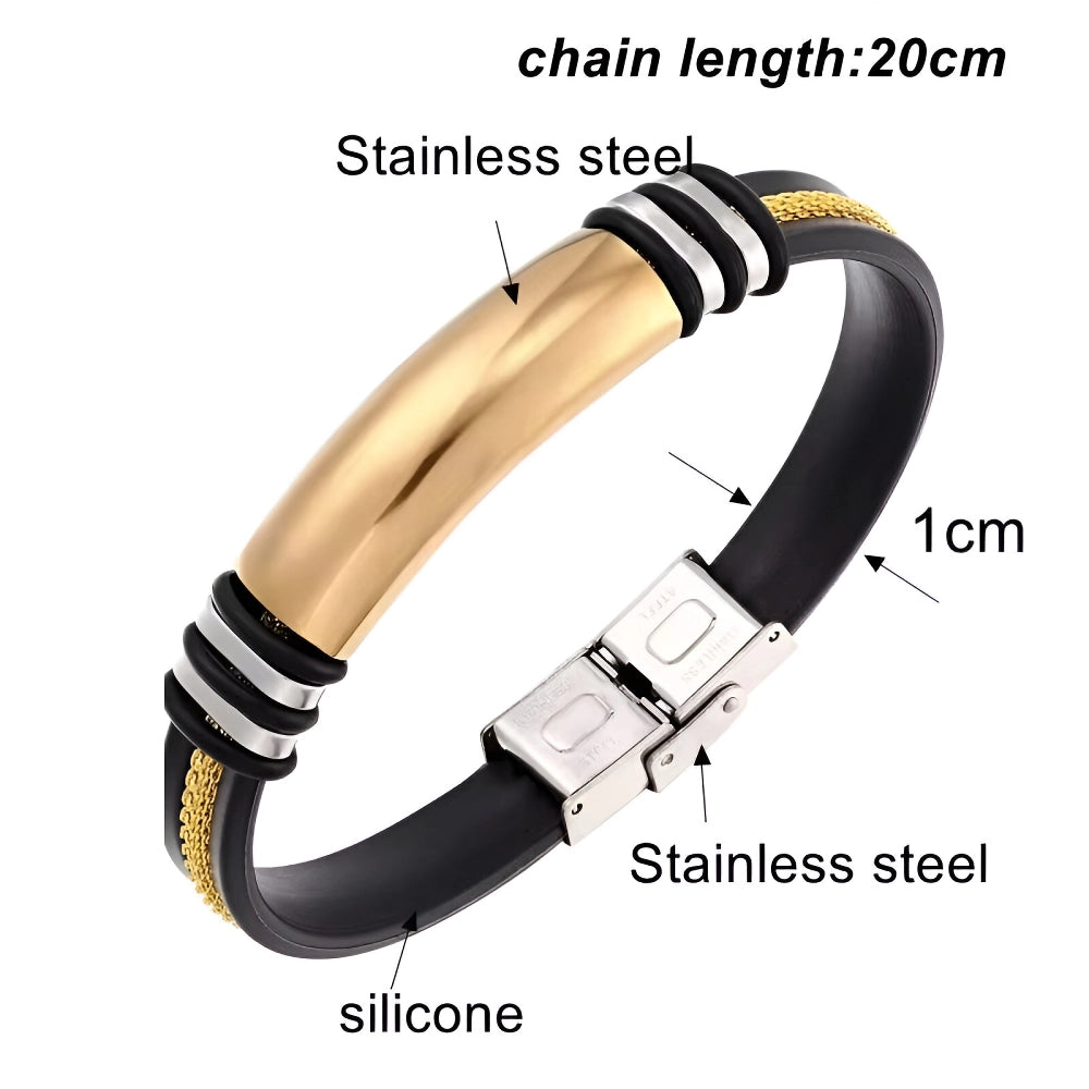 Stilvolles Herrenarmband aus Edelstahl und Silikon mit geriffeltem Ruder