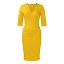 Solid V-Neck Polyester Pullover Sheath Dress