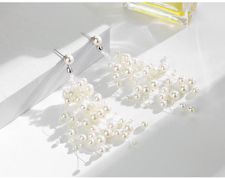 Exaggerated White Tassel Earrings Female Long - Dazpy