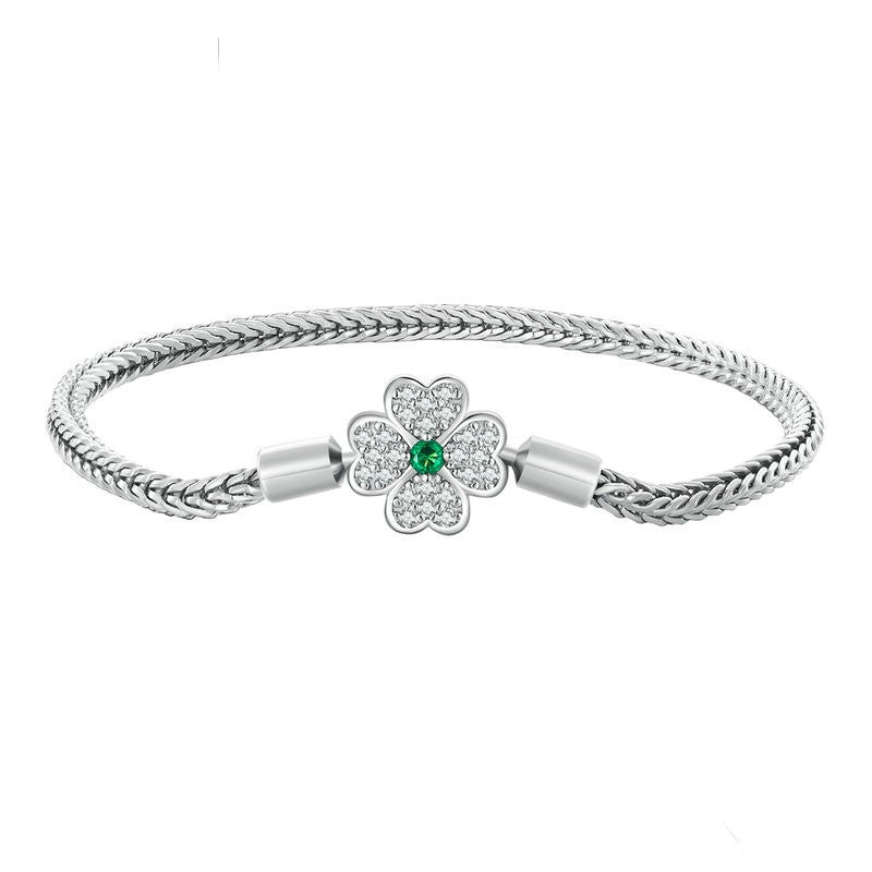 Green Zircon Lucky Four Leaf Grass Basic Bracelet - Dazpy