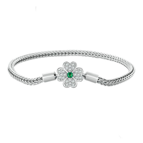 Green Zircon Lucky Four Leaf Grass Basic Bracelet - Dazpy