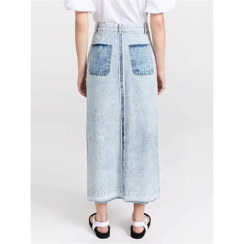 Chic Split Color Patchwork Denim Skirt