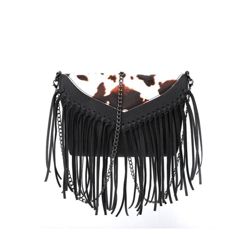 Bohemian Animal Print Crossbody Bag with Tassel Fringe