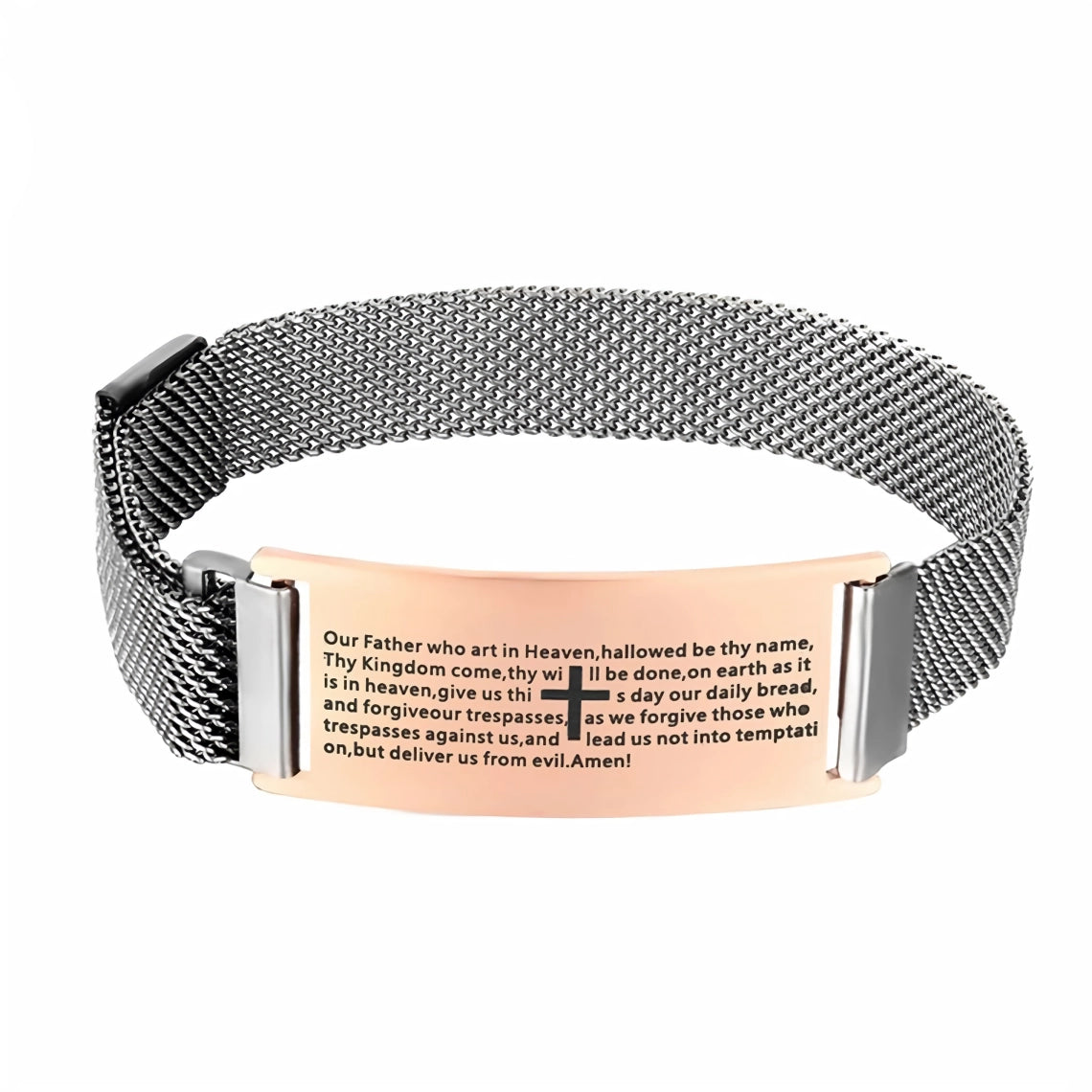 Magnetisches Manschettenarmband mit christlichem Kreuz aus Edelstahl für Männer