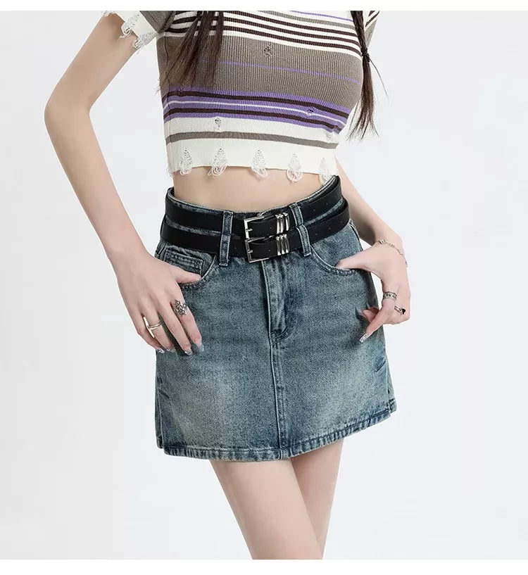 Schicker High Waist Denim Minirock mit Gürtel