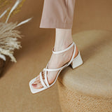 Square Heel Leather Sandals