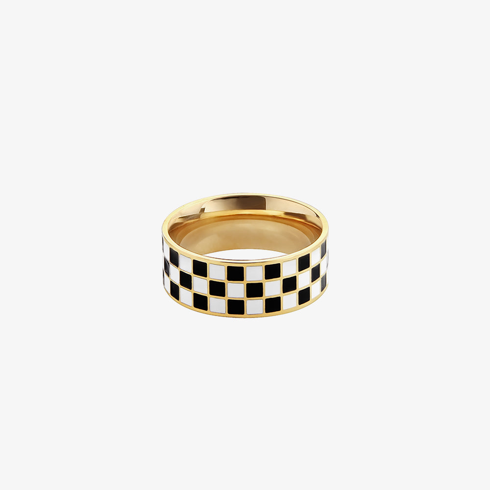 Black And White Checkerboard Ring Made Of Titanium Steel - Dazpy