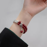 Silver Wheat Ear Cinnabar Stone Double Layer Bracelet Simple - Dazpy