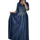 Vestido largo de satén con detalle de lazo y pedrería para mujer