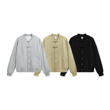 Chinese Baseball Jacket Single-layer Fleece-lined Buckle Sweater