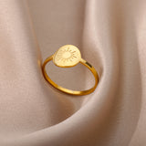 Round Gold Stainless Steel Sun Rings for Women