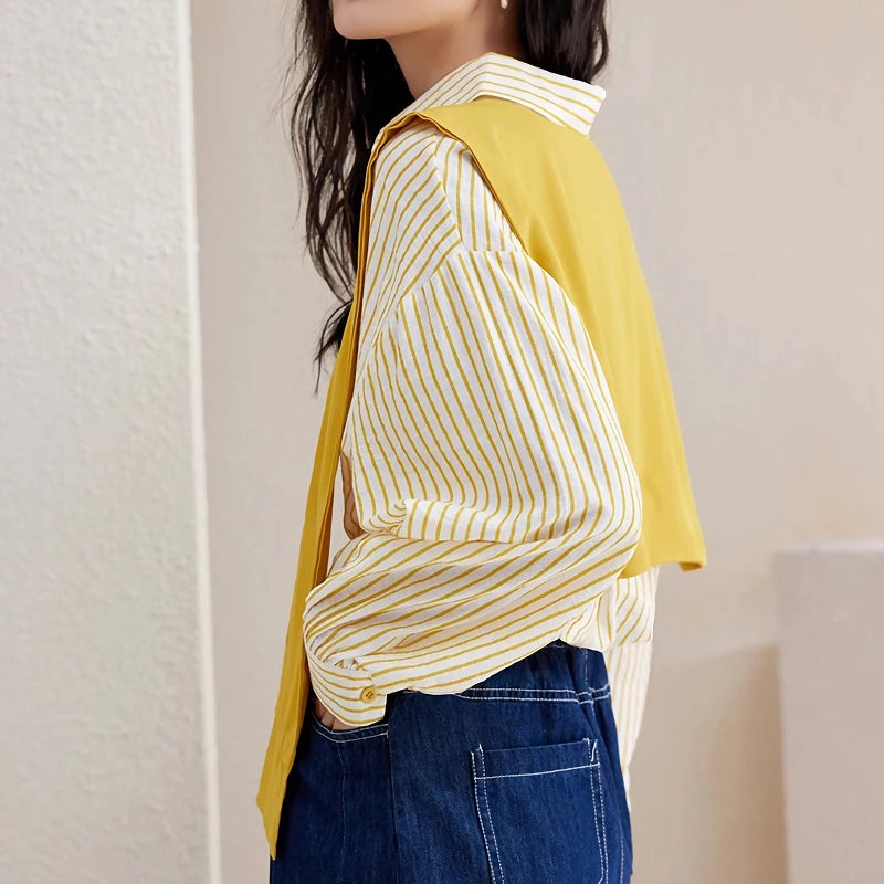 Yellow Striped Casual Button-Down Shirt