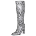 Botas altas de mujer con textura de serpiente metalizada