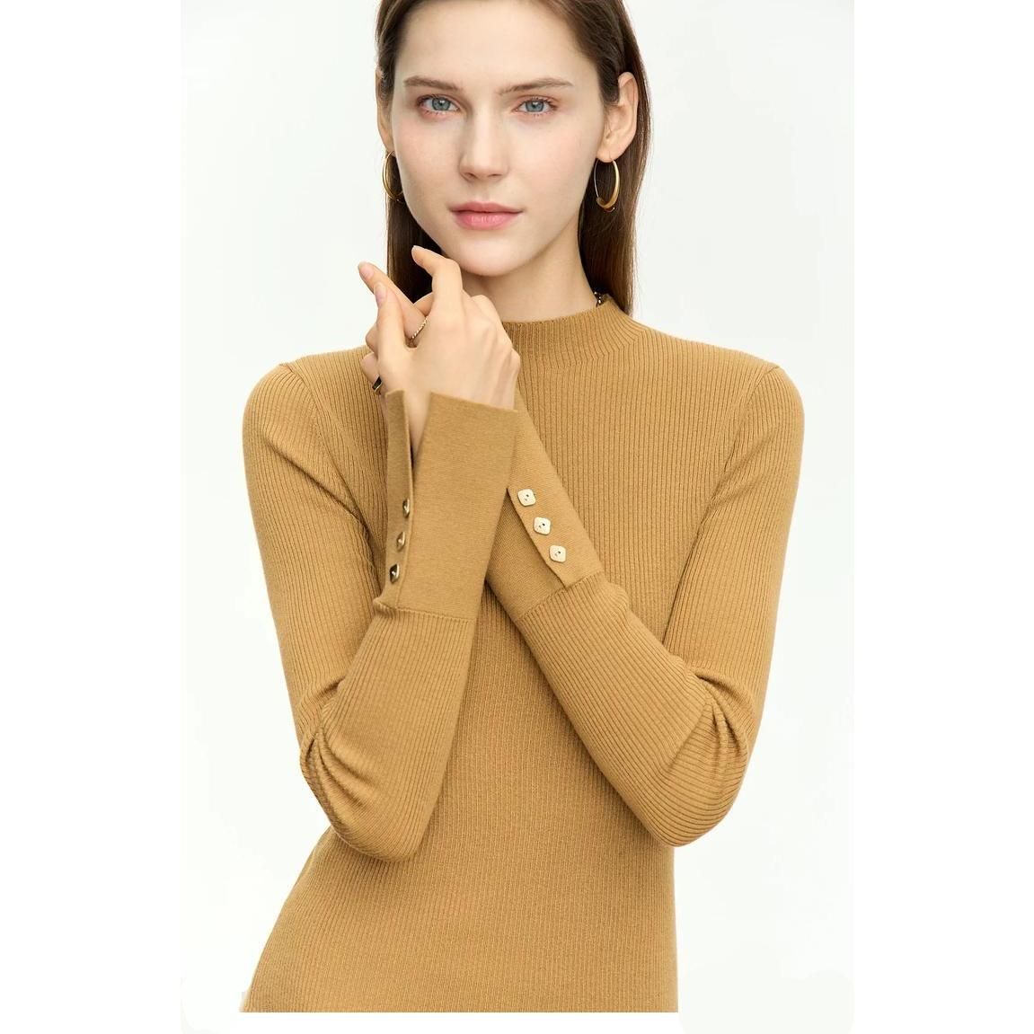 Autumn Elegance Mock Neck Women's Slim Pullover