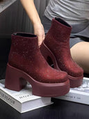 Women's Rhinestone-Detail Chunky-Heel Platform Boots
