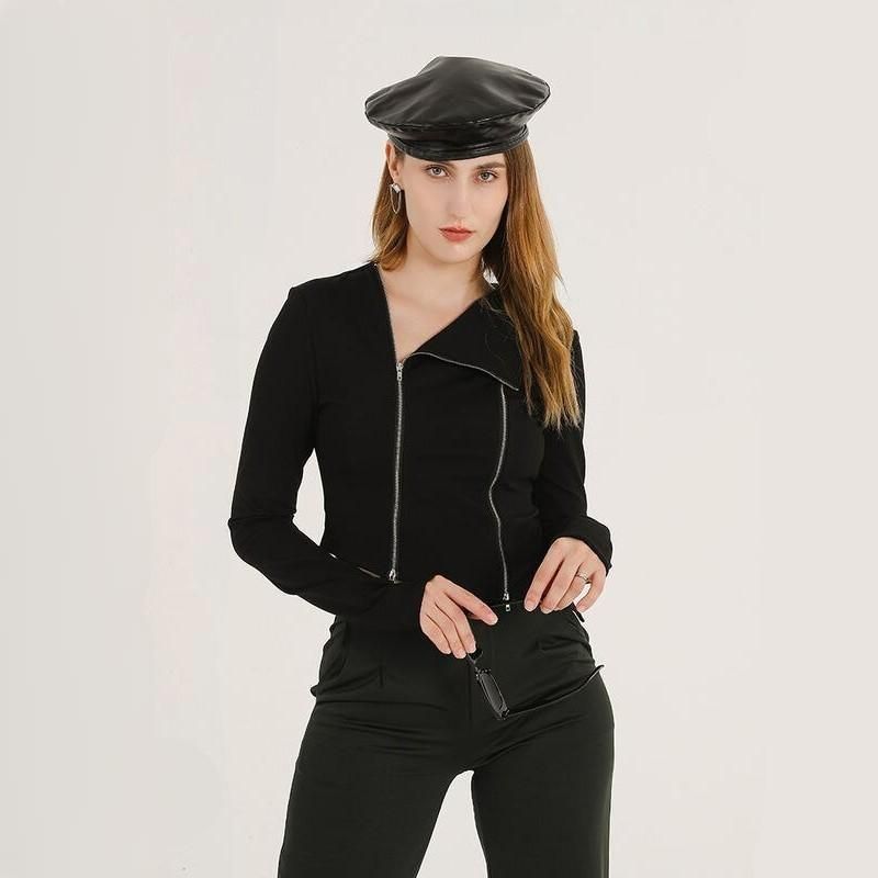 Schwarze Strickjacke mit asymmetrischem Reißverschluss für Damen