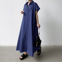 Vestido largo de lino con corte en A y manga corta para mujer
